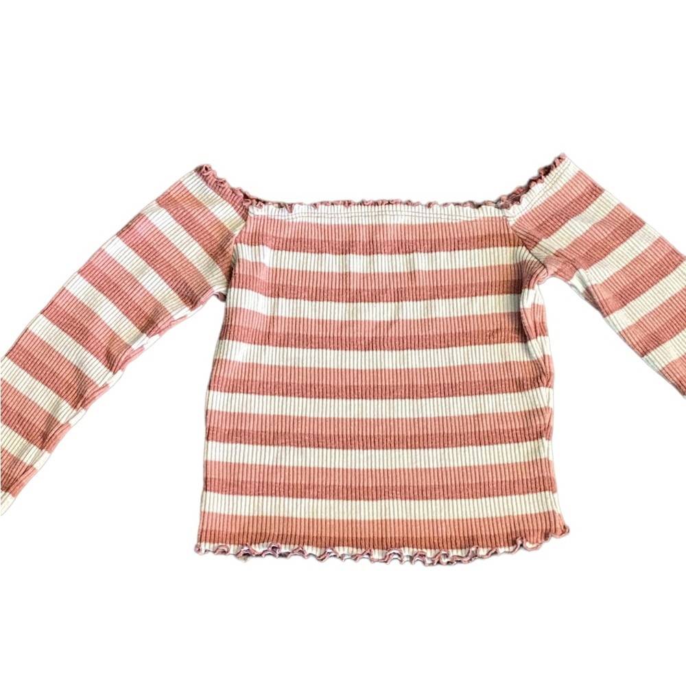 {Fashion House} Off shoulder long sleeve horizontal stripped top - Picture 5 of 8